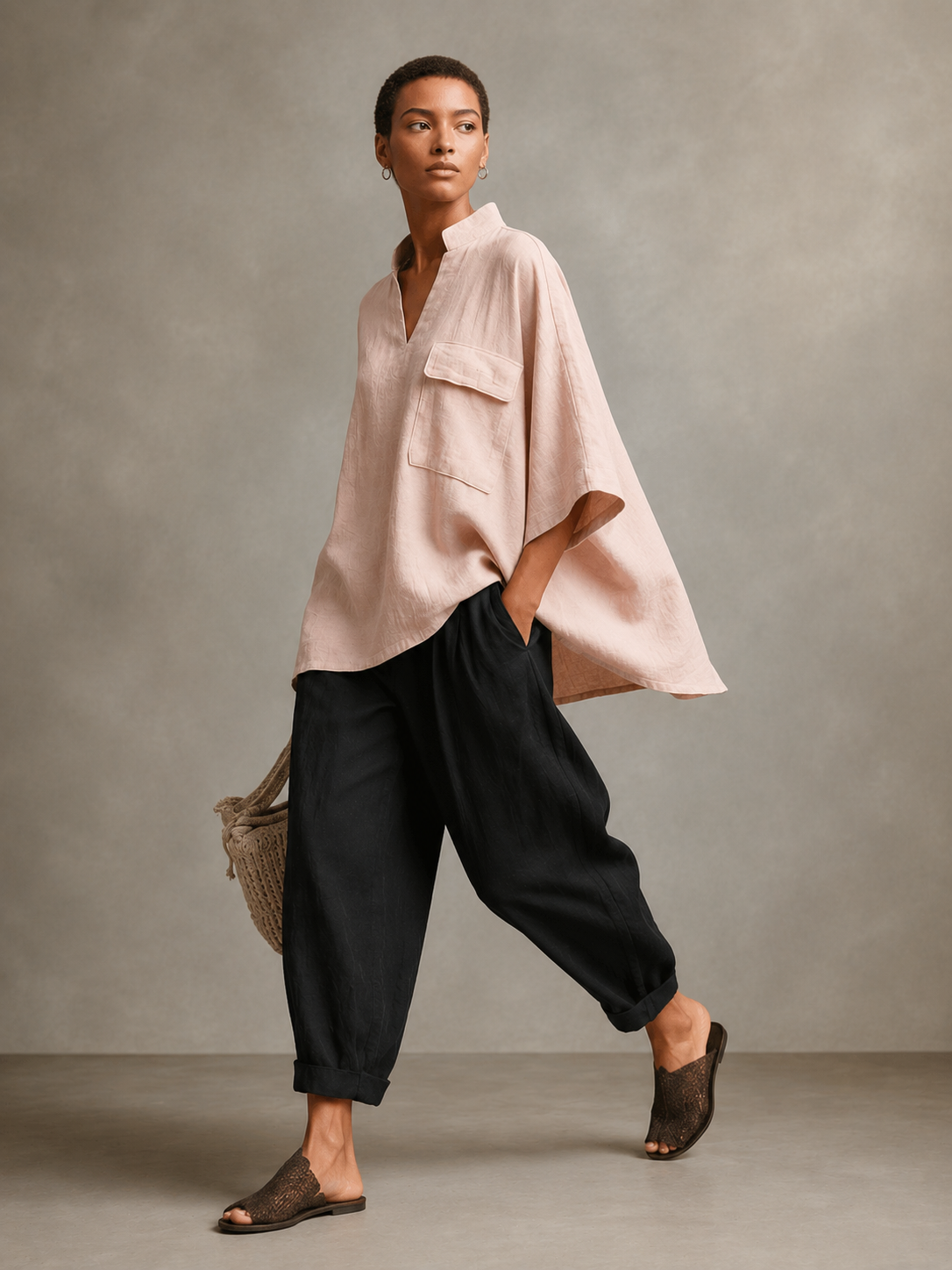 Dusty Pink Cowl Neck Poncho Top