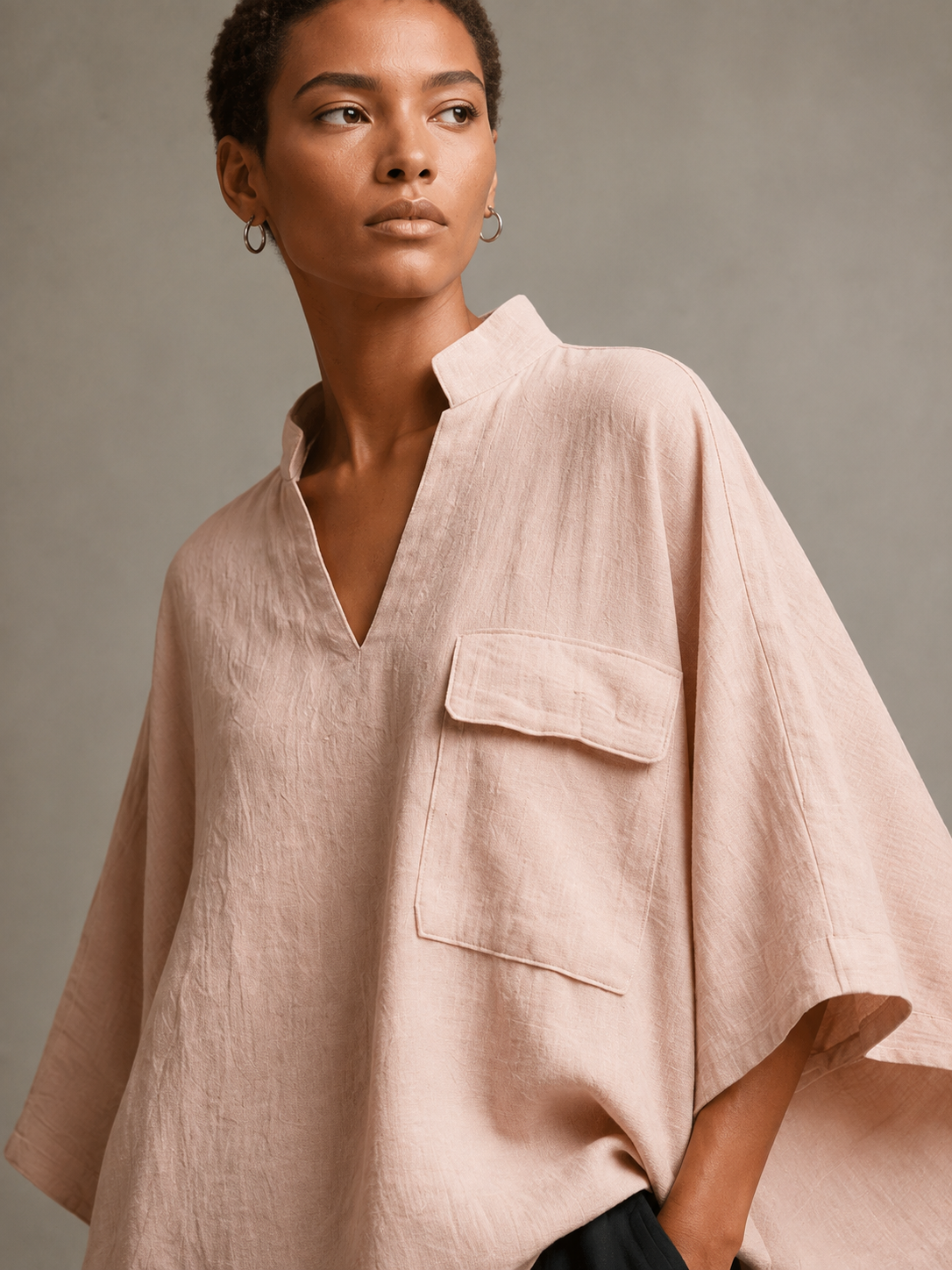 Dusty Pink Cowl Neck Poncho Top
