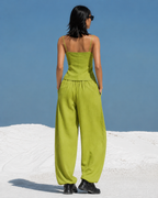 Women's Olive Green Parachute Nylon Two-Piece Set With Asymmetric Top & Cargo Wide-Leg Pants, Modern Streetwear-Edgy Style Set MDZ1429D0LYL