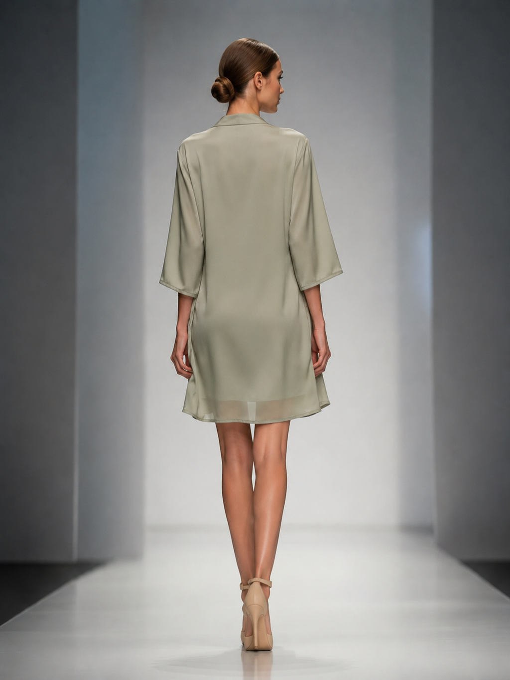 Women's Sage Green Sheer Chiffon Mini Dress With Square Neck & Relaxed Fit, Modern Feminine-Elegant Style Dress MDZ1342D3LYL