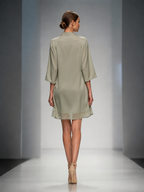 Women's Sage Green Sheer Chiffon Mini Dress With Square Neck & Relaxed Fit, Modern Feminine-Elegant Style Dress MDZ1342D3LYL