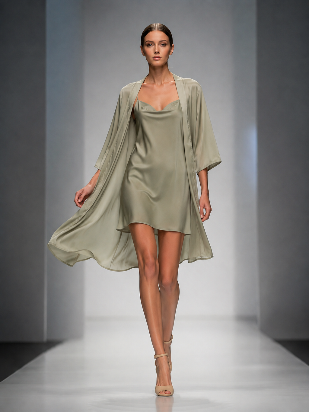 Women's Sage Green Sheer Chiffon Mini Dress With Square Neck & Relaxed Fit, Modern Feminine-Elegant Style Dress MDZ1342D3LYL