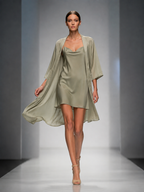 Women's Sage Green Sheer Chiffon Mini Dress With Square Neck & Relaxed Fit, Modern Feminine-Elegant Style Dress MDZ1342D3LYL