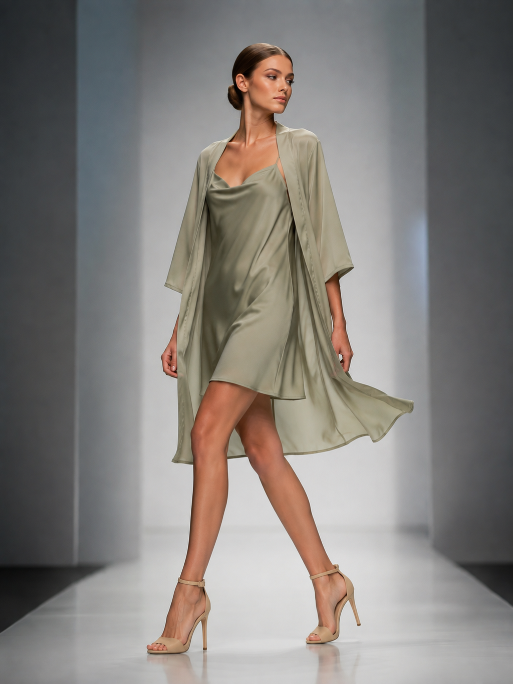 Women's Sage Green Sheer Chiffon Mini Dress With Square Neck & Relaxed Fit, Modern Feminine-Elegant Style Dress MDZ1342D3LYL