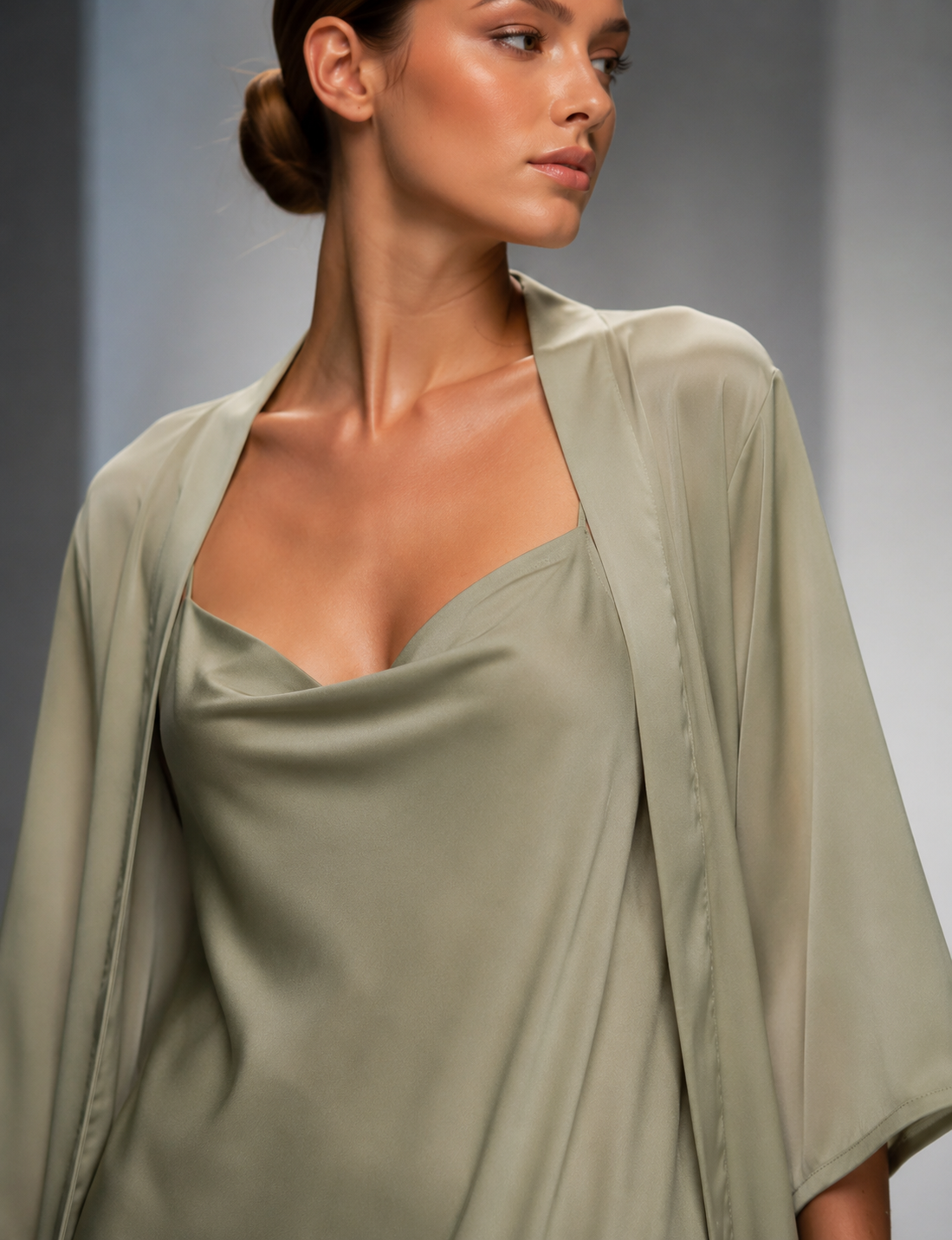 Women's Sage Green Sheer Chiffon Mini Dress With Square Neck & Relaxed Fit, Modern Feminine-Elegant Style Dress MDZ1342D3LYL