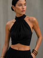 Women's Casual Black Cotton-Linen Square-Neck Sleeveless Top And Long Skirt Set MDZ0831D3LXY