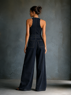 Women's Dark Blue Denim Overalls With Shoulder Straps MDA3014K1T