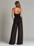 Black Woven Crew-Neck Sleeveless Jumpsuit