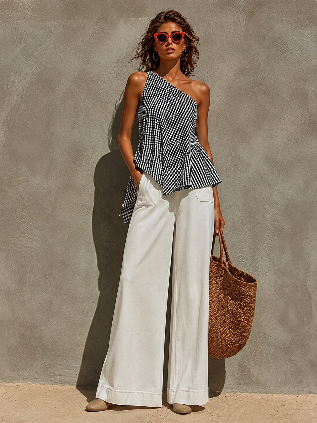 Black & White Polka Dot One-Shoulder Handkerchief Top