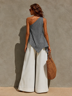 Black & White Polka Dot One-Shoulder Handkerchief Top