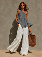 Black & White Polka Dot One-Shoulder Handkerchief Top