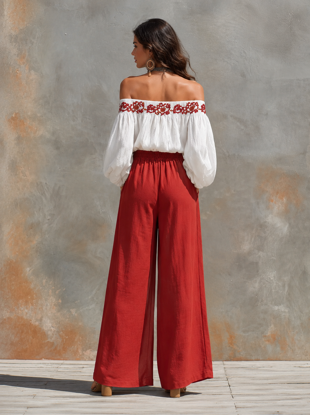 Linen Elastic-Waist Wide-Leg Pants