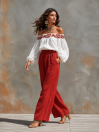 Linen Elastic-Waist Wide-Leg Pants