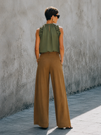Brown Draped Wide-Leg Pants