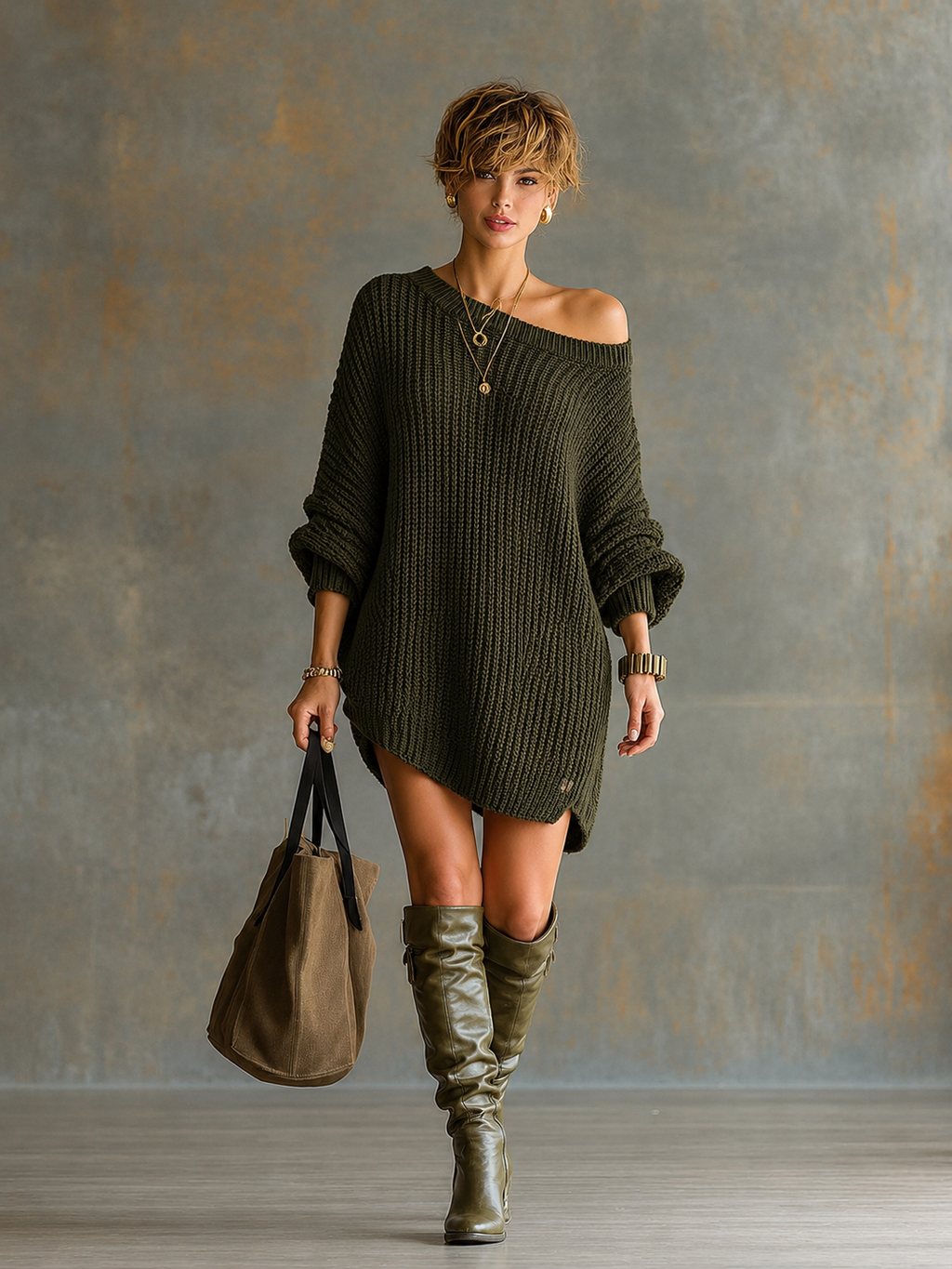 Knit Batwing Sleeve Mini Dress