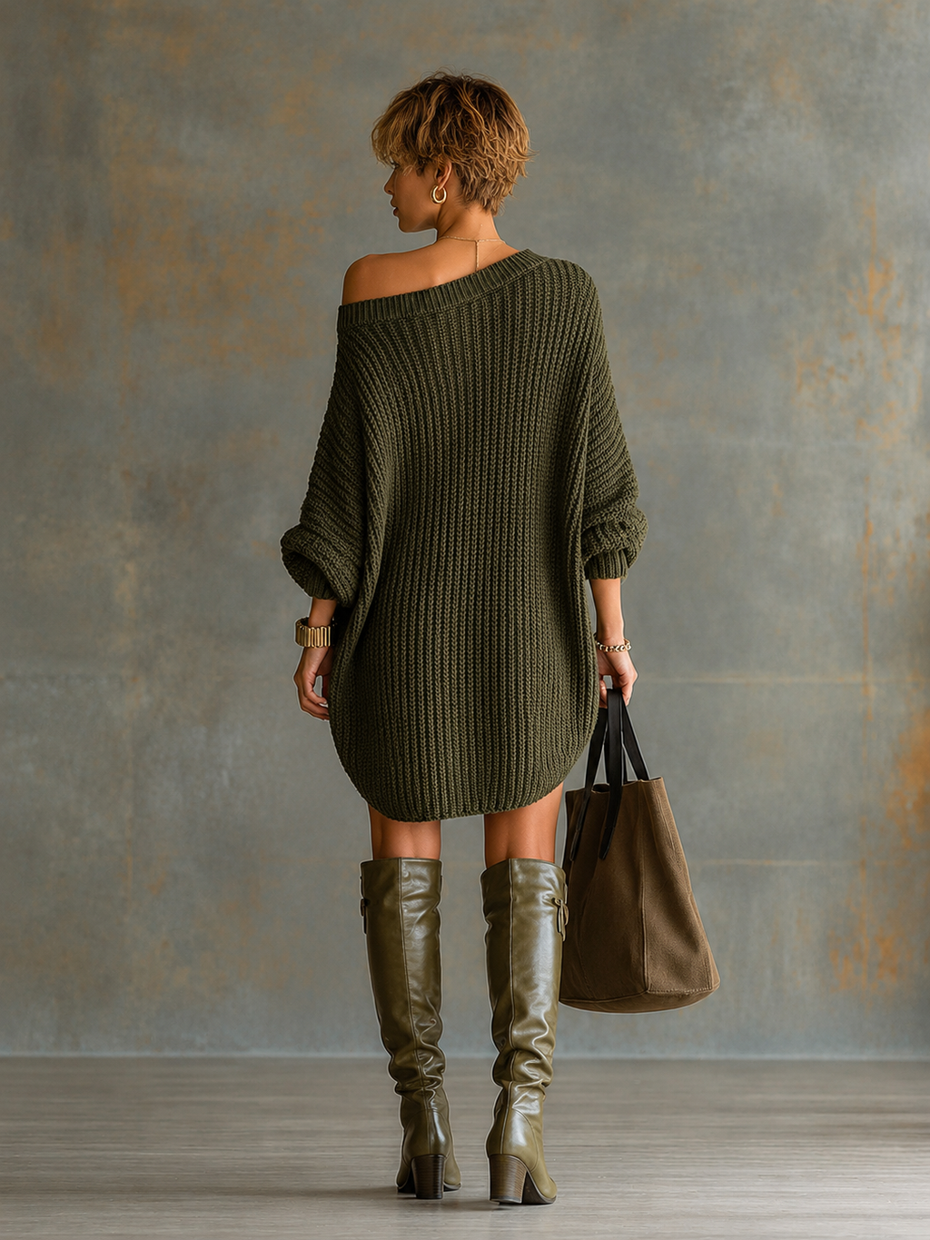 Knit Batwing Sleeve Mini Dress