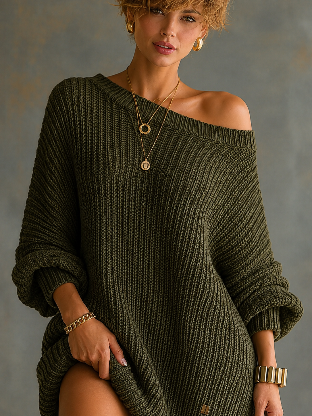Knit Batwing Sleeve Mini Dress