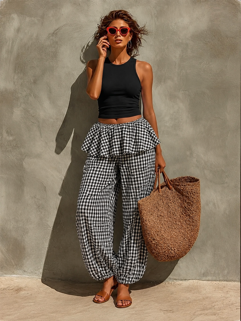 Black & White Striped High-Waist Wide-Leg Pants