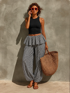 Black & White Striped High-Waist Wide-Leg Pants