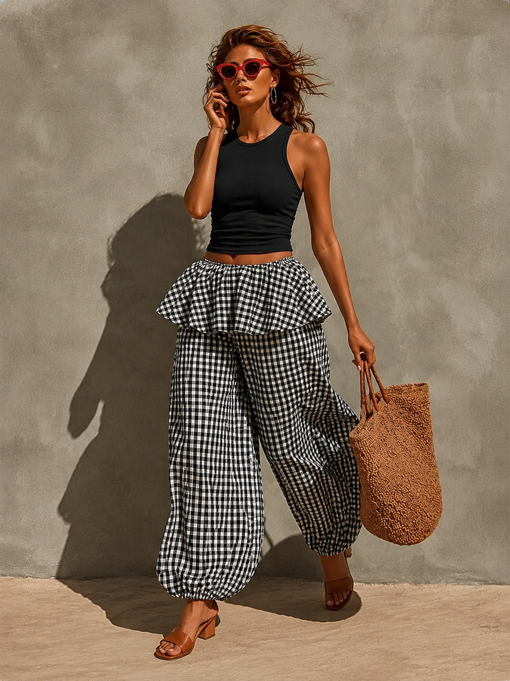 Black & White Striped High-Waist Wide-Leg Pants
