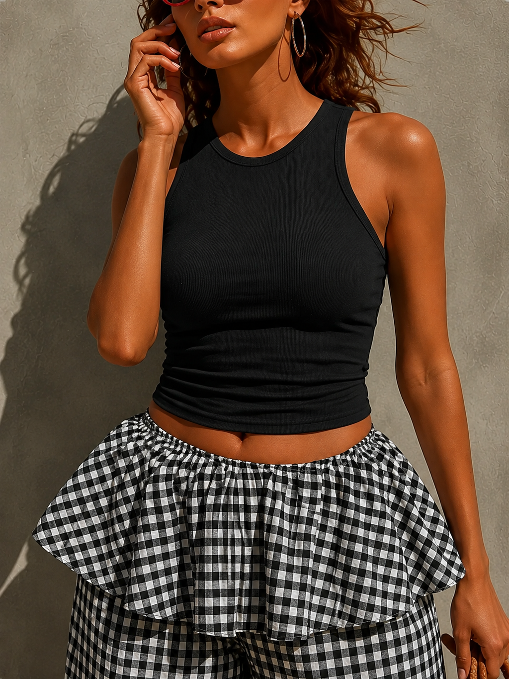 Black & White Striped High-Waist Wide-Leg Pants