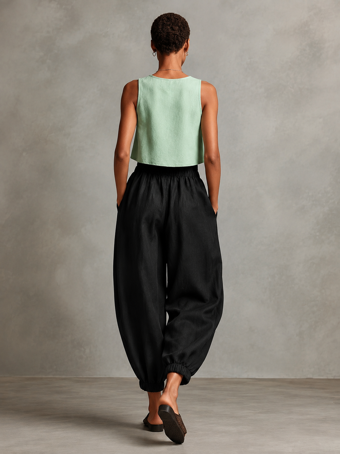 Black Textured Tapered Side-Pocket Trousers
