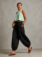 Black Textured Tapered Side-Pocket Trousers