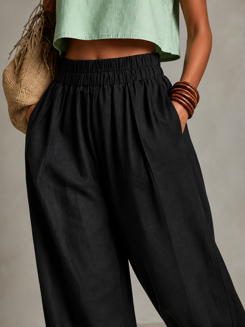 Black Textured Tapered Side-Pocket Trousers