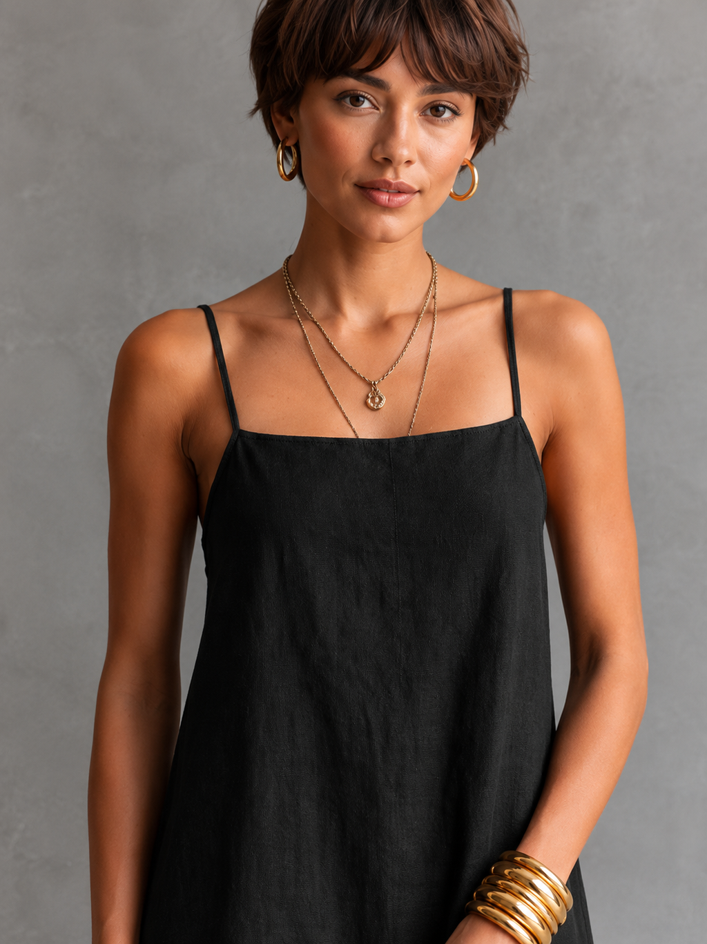 Women's Minimalist Spaghetti-Strap, Square-Neck, Embroidered, Loose-Fit Maxi Dress MDZ1081D5Y