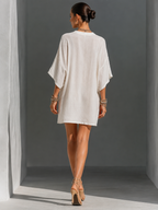 Off-White Floral Embroidered Tie-Neck Mini Dress