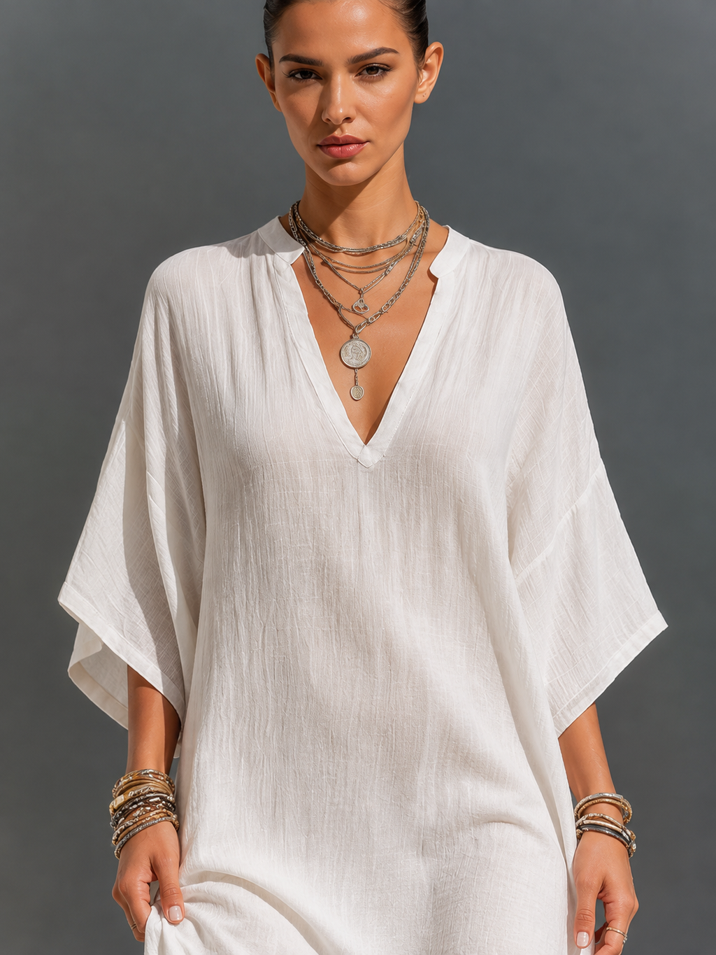 Off-White Floral Embroidered Tie-Neck Mini Dress