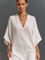 Off-White Floral Embroidered Tie-Neck Mini Dress