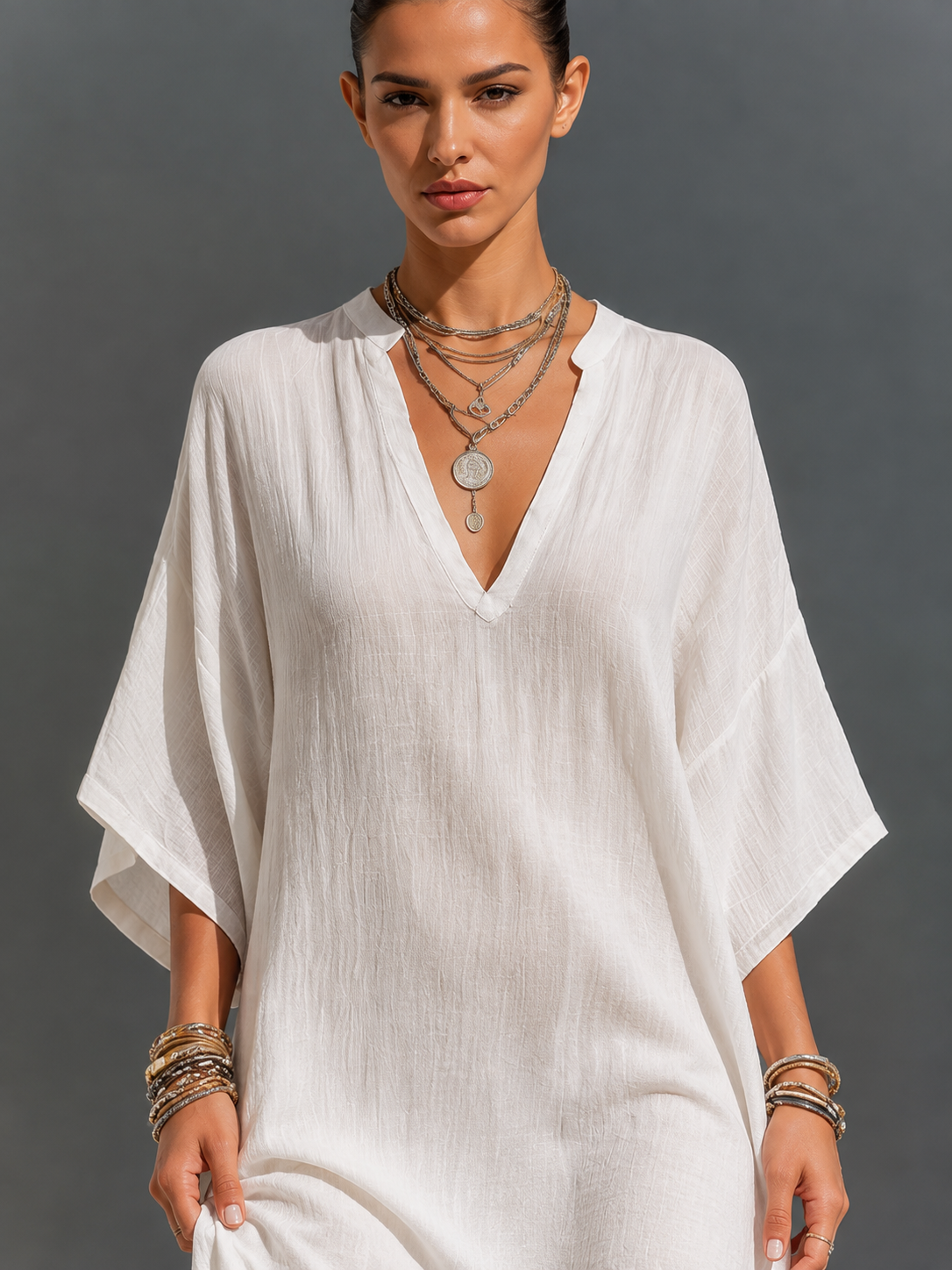 Off-White Floral Embroidered Tie-Neck Mini Dress