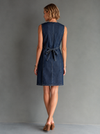 Red Contrast-Stitch Sleeveless Denim Mini Dress