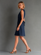 Red Contrast-Stitch Sleeveless Denim Mini Dress