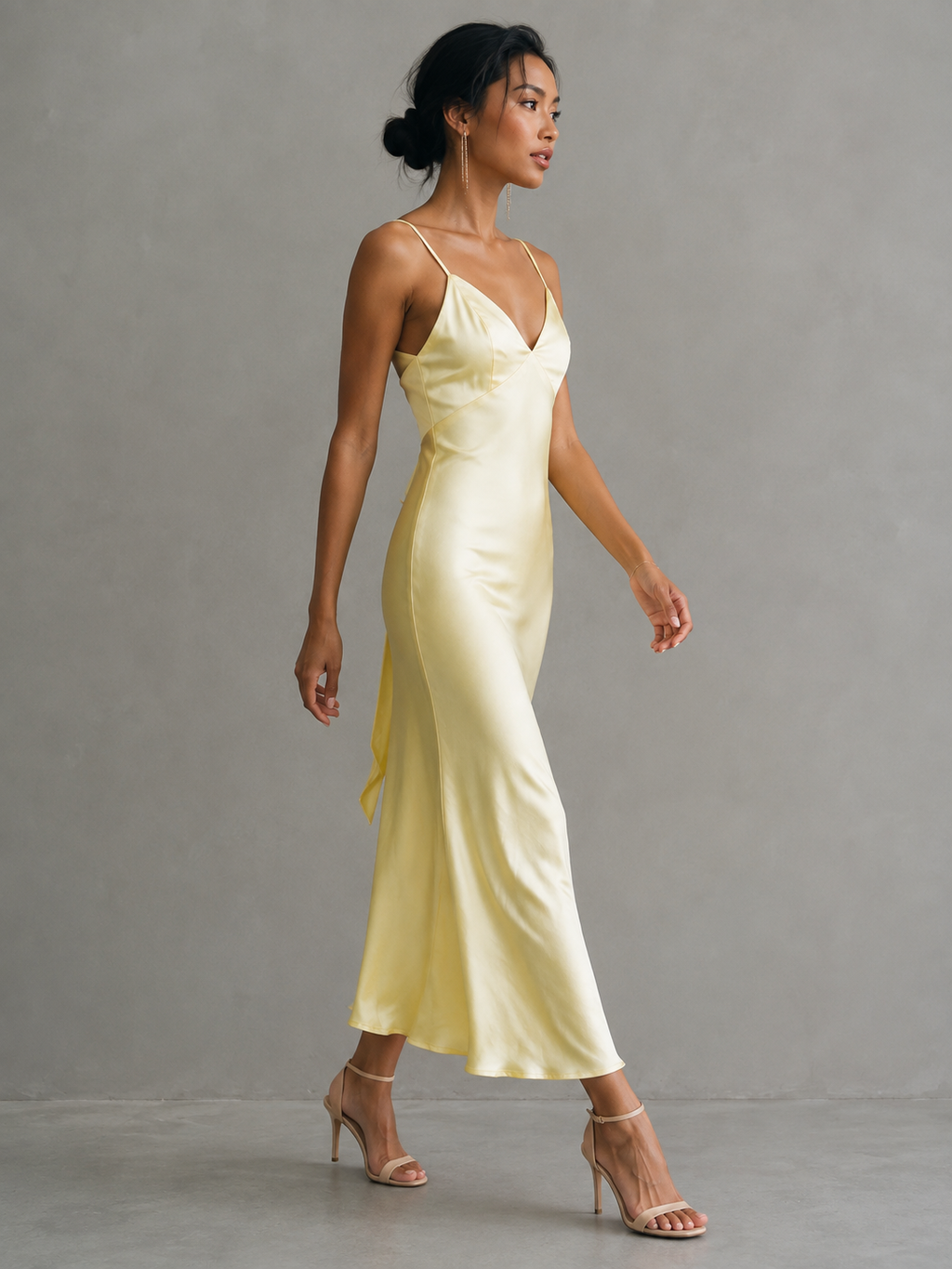 Women's Minimalist Linen-Blend Spaghetti Strap Wrap Maxi Dress With Tie Belt MDZ0306C1Y