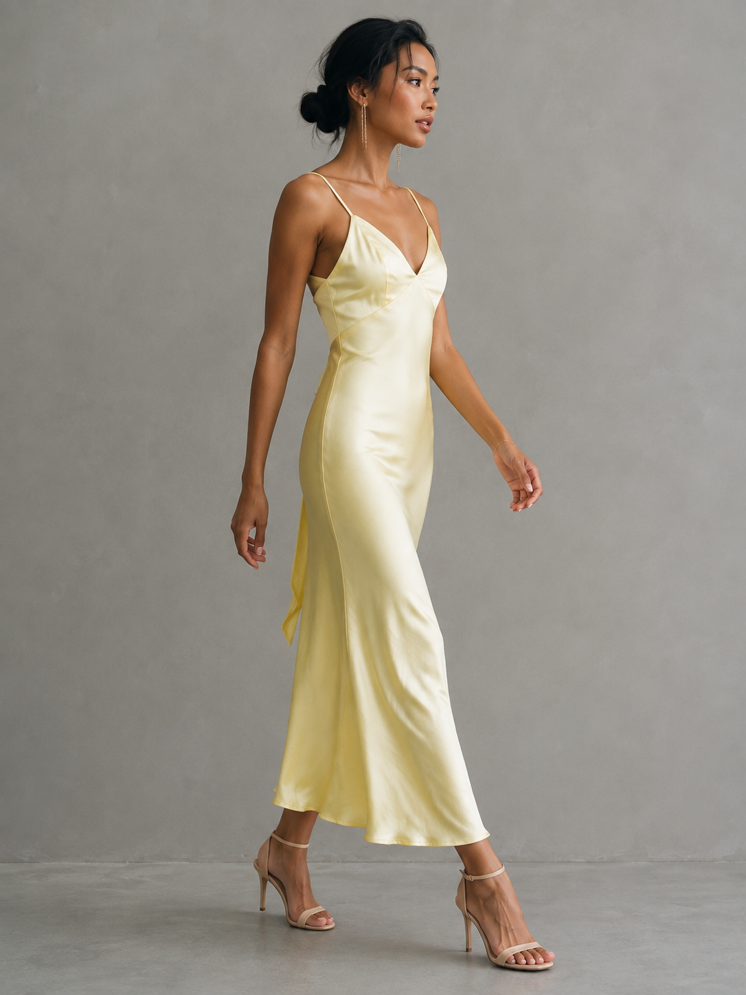 Women's Minimalist Linen-Blend Spaghetti Strap Wrap Maxi Dress With Tie Belt MDZ0306C1Y