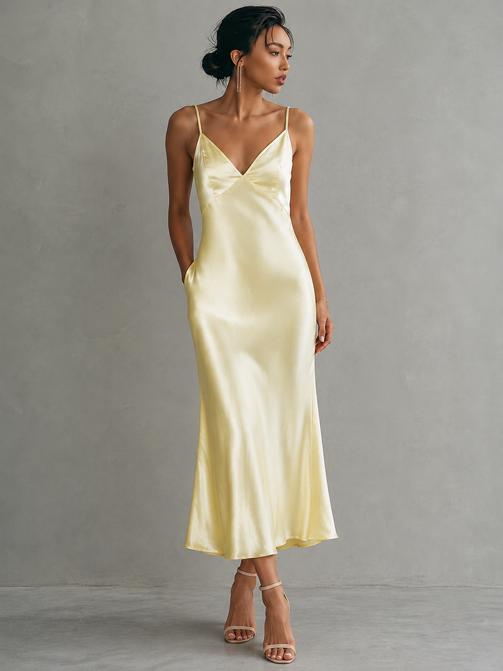 Women's Minimalist Linen-Blend Spaghetti Strap Wrap Maxi Dress With Tie Belt MDZ0306C1Y