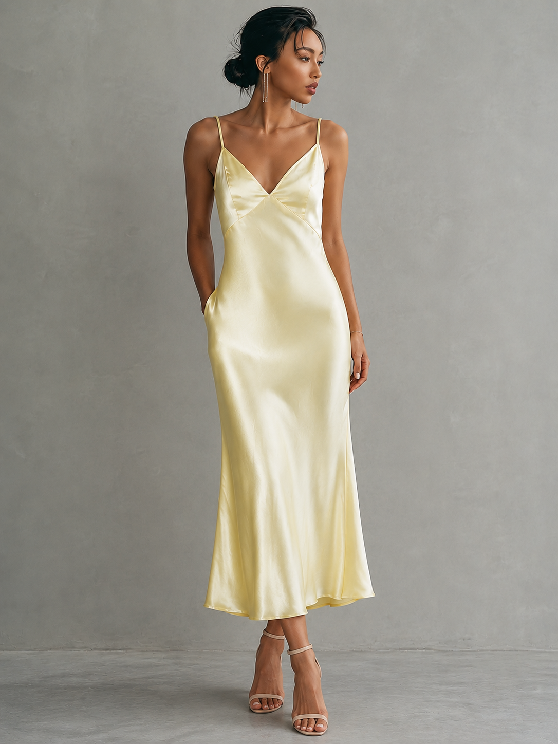 Women's Minimalist Linen-Blend Spaghetti Strap Wrap Maxi Dress With Tie Belt MDZ0306C1Y