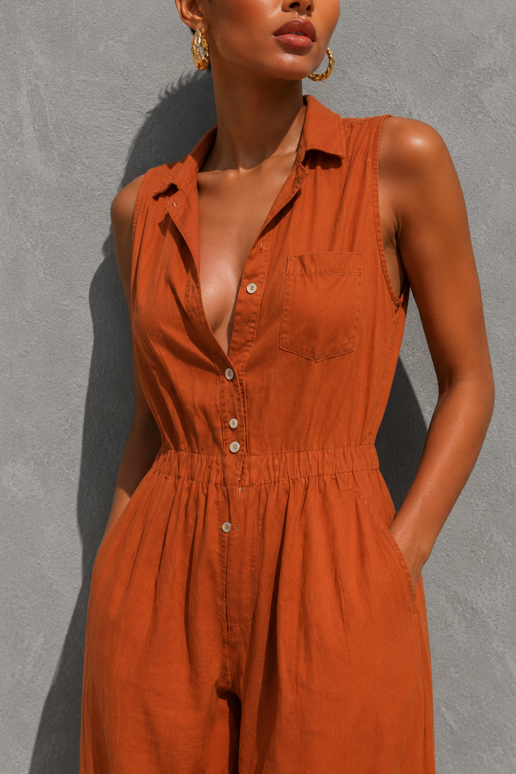 Rust Orange One-Shoulder Crop Top & Fringe Wide-Leg Set