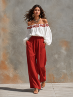 Linen Elastic-Waist Wide-Leg Pants