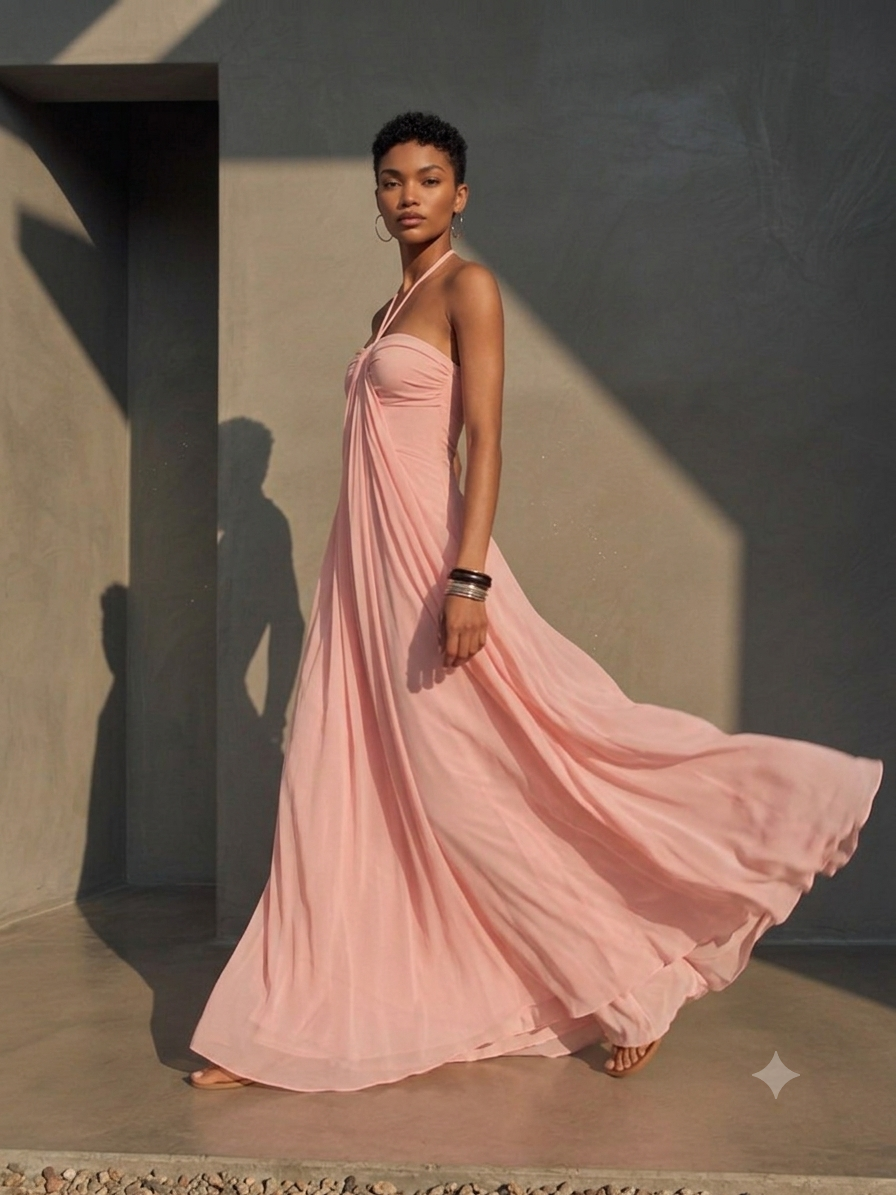 Women’s Blush Pink Linen-Blend Smocked Bust Spaghetti Strap Oversized Maxi Dress MDZ0910D1T