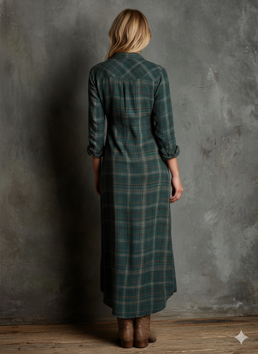 Plaid Lapel Belted Maxi Dress