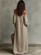 Off-Shoulder Cotton Linen Maxi Dress