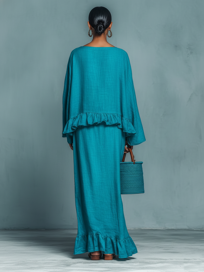 Linen Blouse & Straight Skirt Set