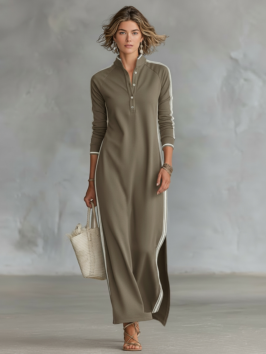 White-Trimmed Collar Sweatshirt Maxi Dress