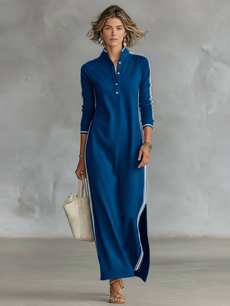 White-Trimmed Collar Sweatshirt Maxi Dress