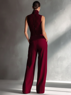 Burgundy Turtleneck Wide-Leg Jumpsuit