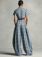 Plaid Turtleneck Crop Top & Wide-Leg Set