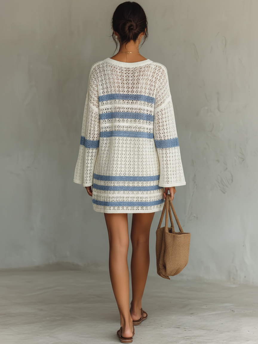 Openwork Knit Striped Mini Dress
